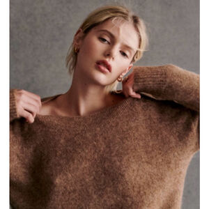 Women's Sezane’ La Malle Brown Mohair Blend Crew Neck Jumper Sweater